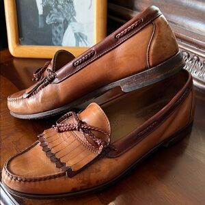 Allen Edmonds Brown Leather Slip-On Loafers with Decorative Stitching and Tassel